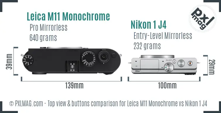 Leica M11 Monochrome vs Nikon 1 J4 top view buttons comparison