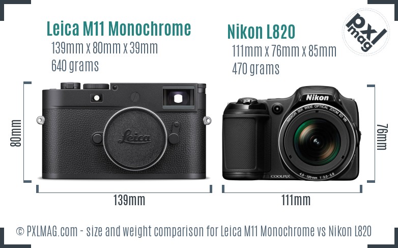 Leica M11 Monochrome vs Nikon L820 size comparison