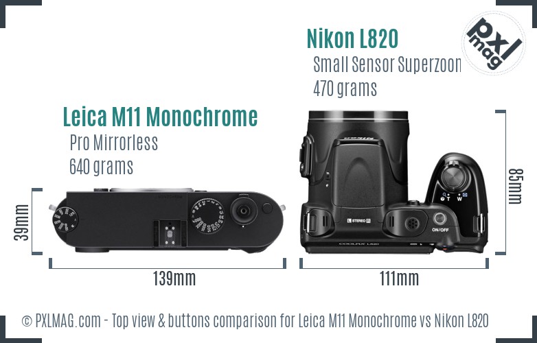 Leica M11 Monochrome vs Nikon L820 top view buttons comparison