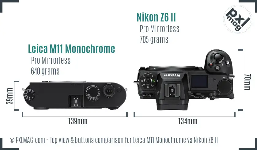 Leica M11 Monochrome vs Nikon Z6 II top view buttons comparison