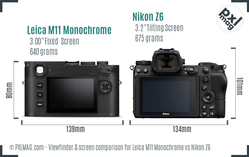 Leica M11 Monochrome vs Nikon Z6 Screen and Viewfinder comparison