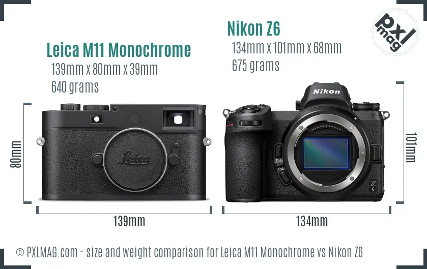 Leica M11 Monochrome vs Nikon Z6 size comparison