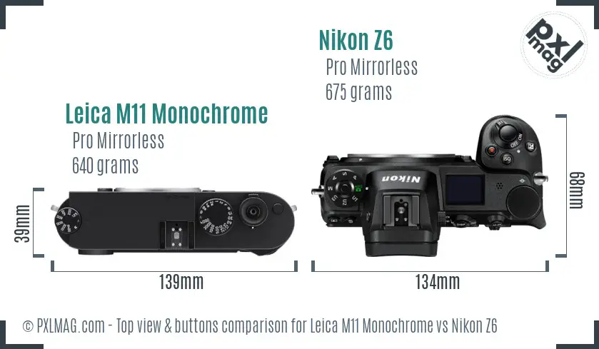 Leica M11 Monochrome vs Nikon Z6 top view buttons comparison