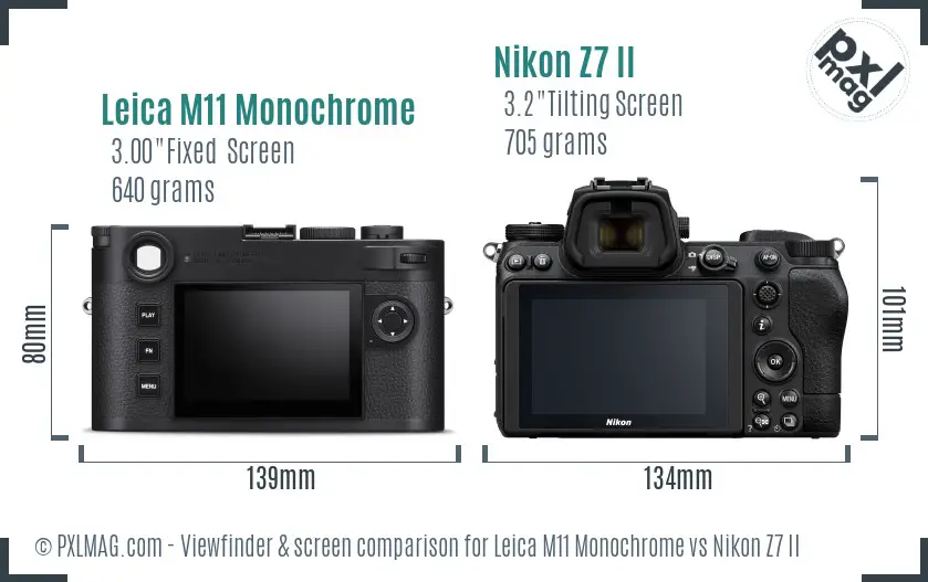 Leica M11 Monochrome vs Nikon Z7 II Screen and Viewfinder comparison