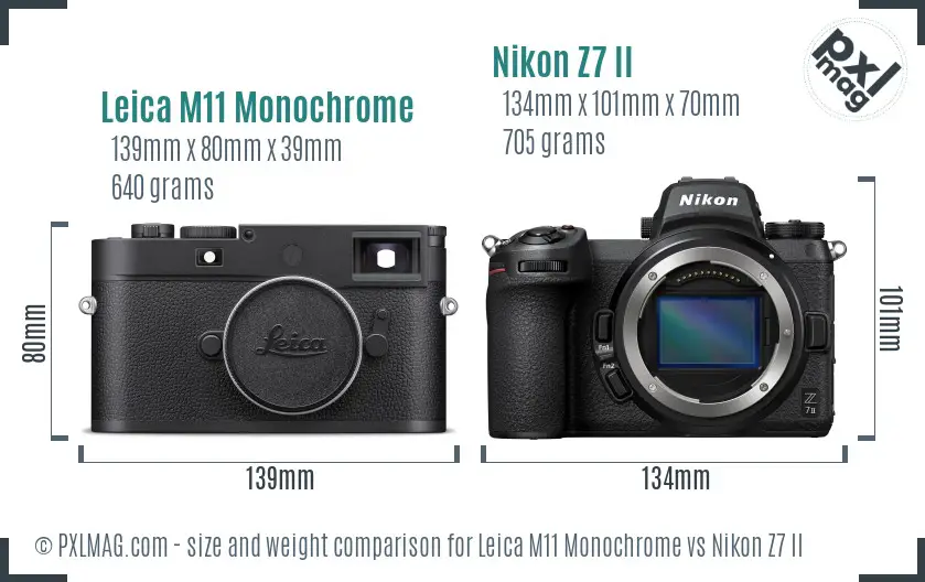 Leica M11 Monochrome vs Nikon Z7 II size comparison