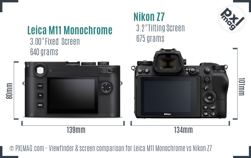 Leica M11 Monochrome vs Nikon Z7 Screen and Viewfinder comparison