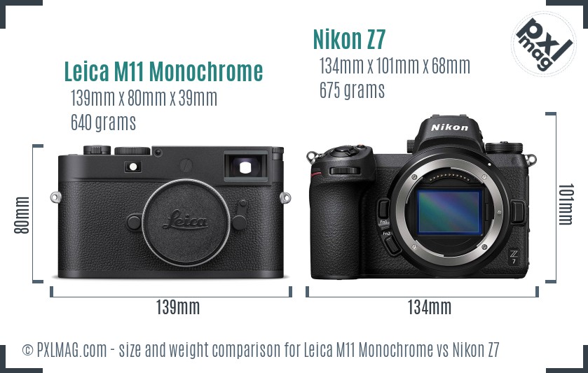 Leica M11 Monochrome vs Nikon Z7 size comparison