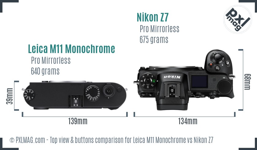 Leica M11 Monochrome vs Nikon Z7 top view buttons comparison