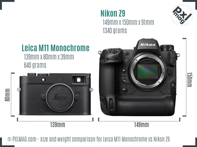 Leica M11 Monochrome vs Nikon Z9 size comparison