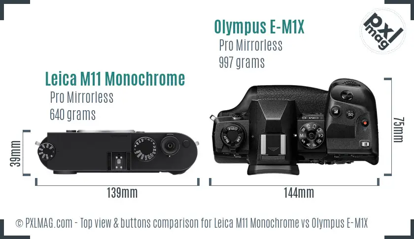 Leica M11 Monochrome vs Olympus E-M1X top view buttons comparison