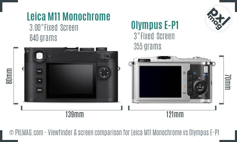 Leica M11 Monochrome vs Olympus E-P1 Screen and Viewfinder comparison Leica M11 Monochrome vs Olympus E-P1 Screen and Viewfinder comparison