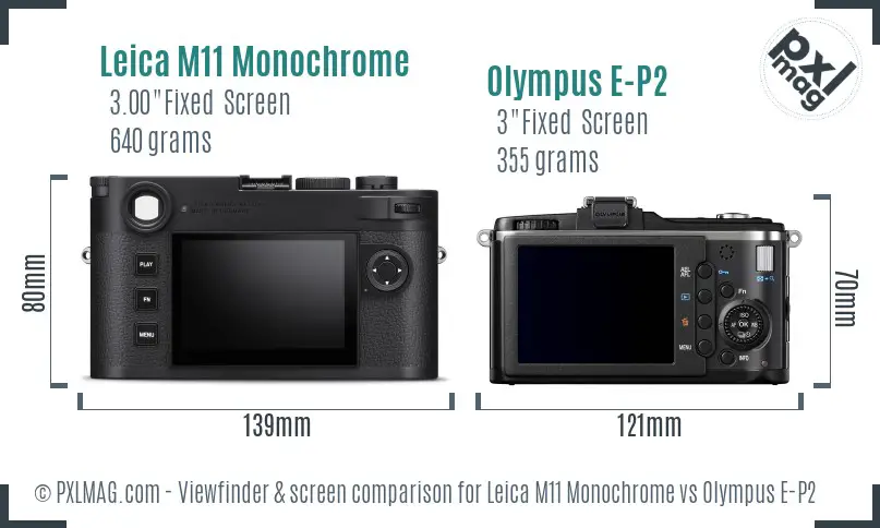 Leica M11 Monochrome vs Olympus E-P2 Screen and Viewfinder comparison