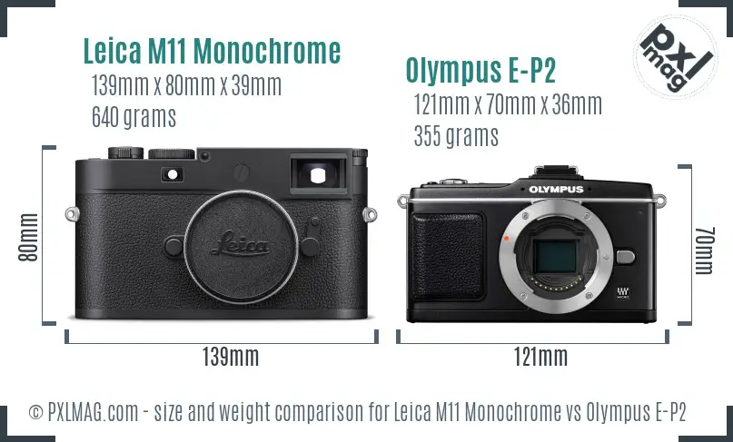 Leica M11 Monochrome vs Olympus E-P2 size comparison