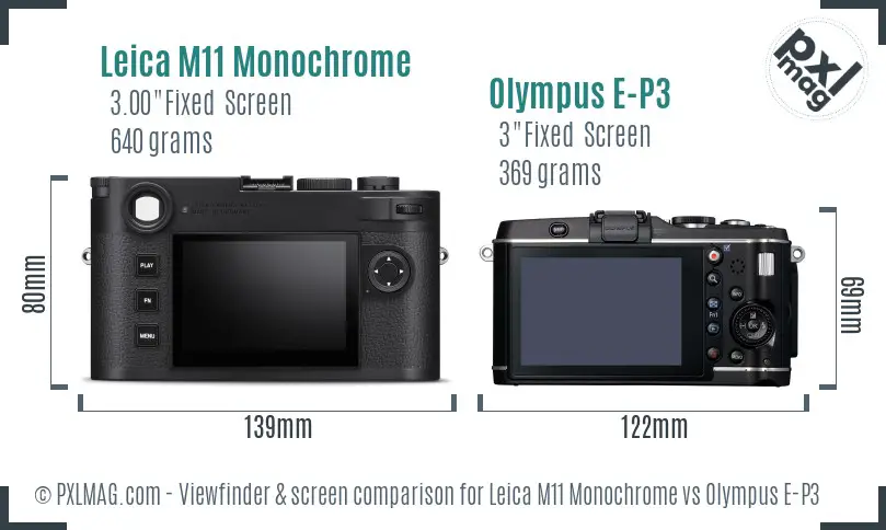 Leica M11 Monochrome vs Olympus E-P3 Screen and Viewfinder comparison