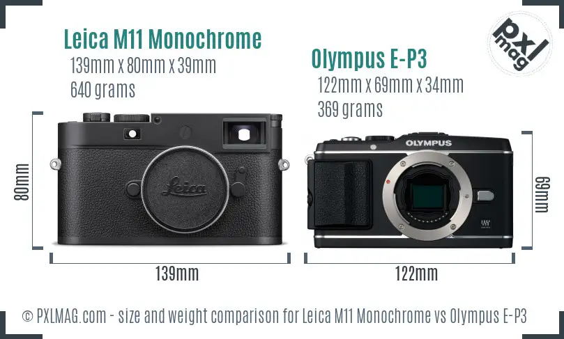 Leica M11 Monochrome vs Olympus E-P3 size comparison