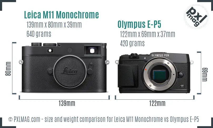 Leica M11 Monochrome vs Olympus E-P5 size comparison