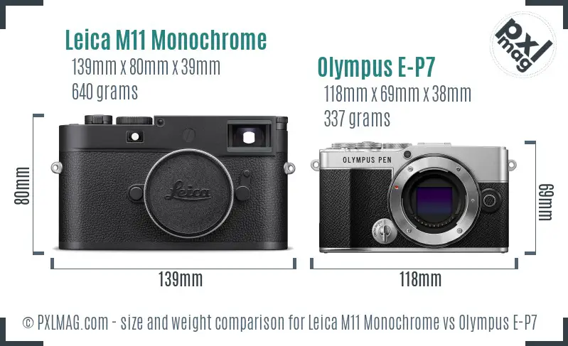 Leica M11 Monochrome vs Olympus E-P7 size comparison