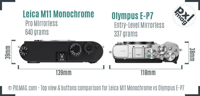 Leica M11 Monochrome vs Olympus E-P7 top view buttons comparison