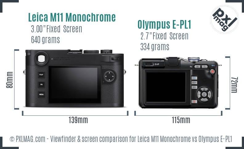 Leica M11 Monochrome vs Olympus E-PL1 Screen and Viewfinder comparison