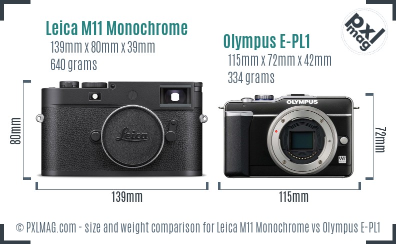 Leica M11 Monochrome vs Olympus E-PL1 size comparison