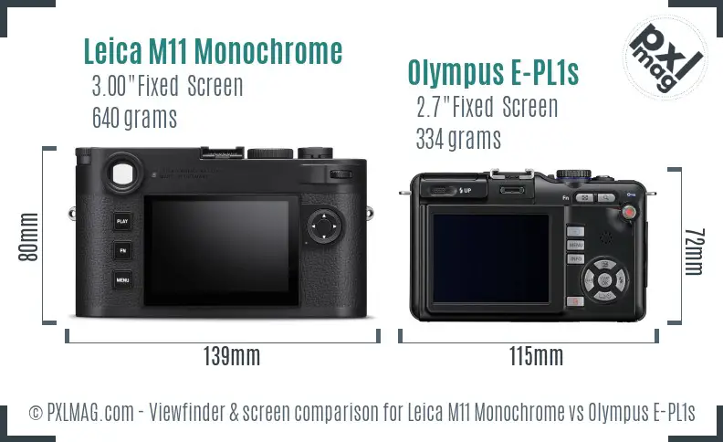 Leica M11 Monochrome vs Olympus E-PL1s Screen and Viewfinder comparison