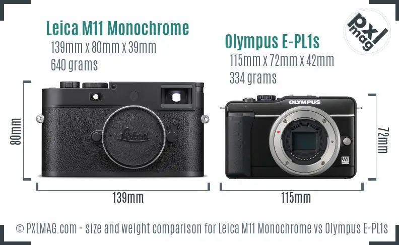 Leica M11 Monochrome vs Olympus E-PL1s size comparison