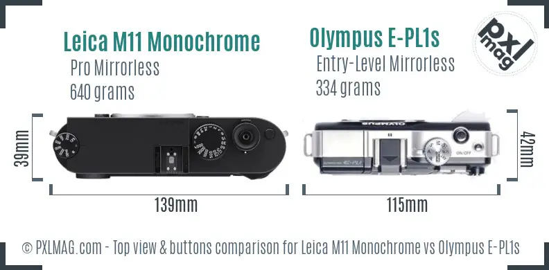 Leica M11 Monochrome vs Olympus E-PL1s top view buttons comparison