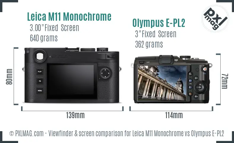 Leica M11 Monochrome vs Olympus E-PL2 Screen and Viewfinder comparison