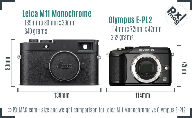 Leica M11 Monochrome vs Olympus E-PL2 size comparison