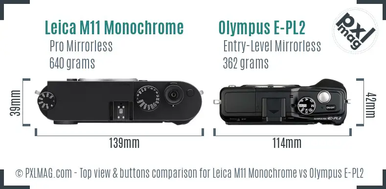 Leica M11 Monochrome vs Olympus E-PL2 top view buttons comparison