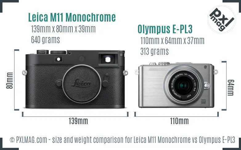 Leica M11 Monochrome vs Olympus E-PL3 size comparison