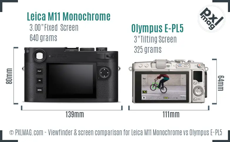 Leica M11 Monochrome vs Olympus E-PL5 Screen and Viewfinder comparison