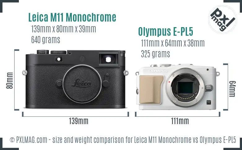 Leica M11 Monochrome vs Olympus E-PL5 size comparison