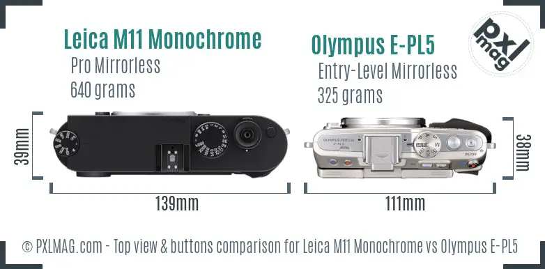 Leica M11 Monochrome vs Olympus E-PL5 top view buttons comparison