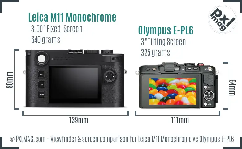 Leica M11 Monochrome vs Olympus E-PL6 Screen and Viewfinder comparison Leica M11 Monochrome vs Olympus E-PL6 Screen and Viewfinder comparison