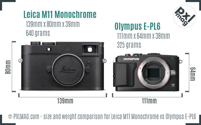 Leica M11 Monochrome vs Olympus E-PL6 size comparison Leica M11 Monochrome vs Olympus E-PL6 size comparison