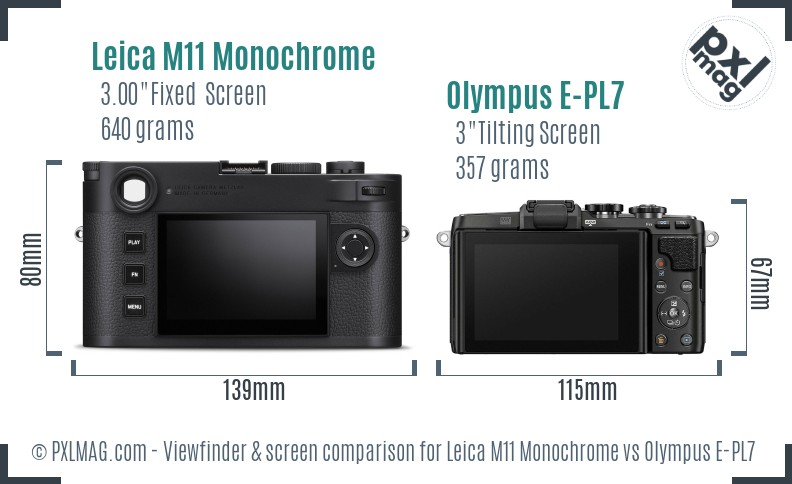 Leica M11 Monochrome vs Olympus E-PL7 Screen and Viewfinder comparison