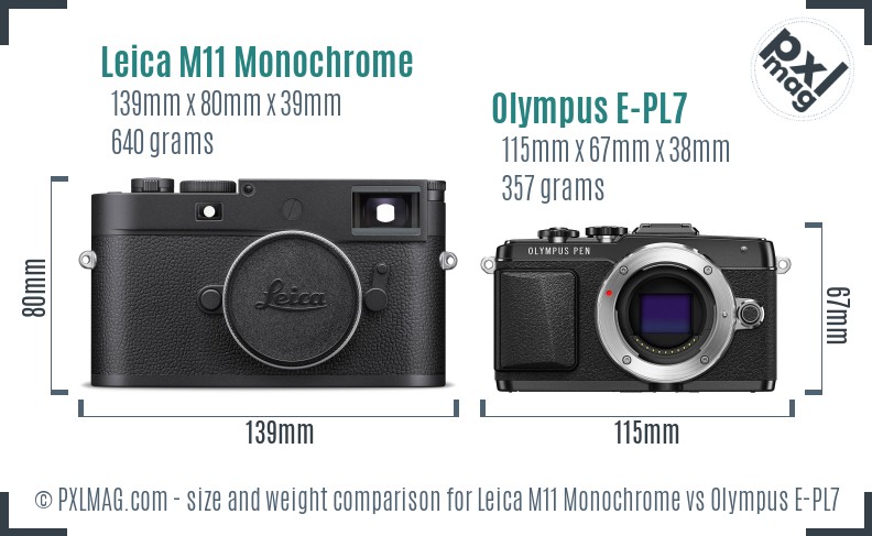 Leica M11 Monochrome vs Olympus E-PL7 size comparison