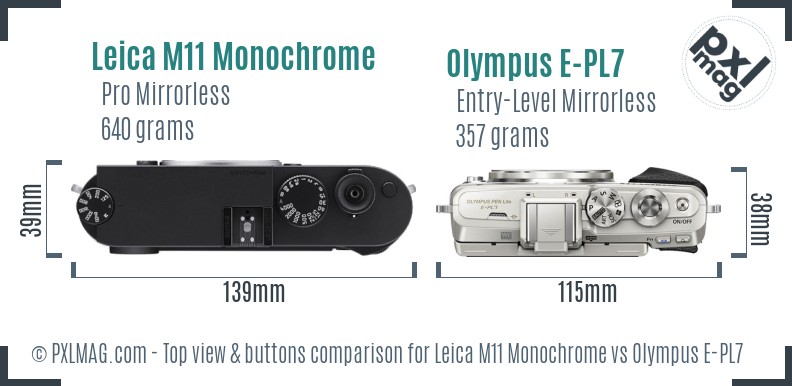 Leica M11 Monochrome vs Olympus E-PL7 top view buttons comparison