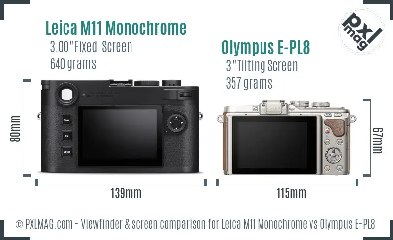 Leica M11 Monochrome vs Olympus E-PL8 Screen and Viewfinder comparison