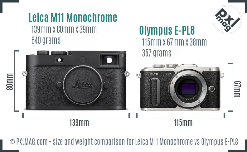 Leica M11 Monochrome vs Olympus E-PL8 size comparison
