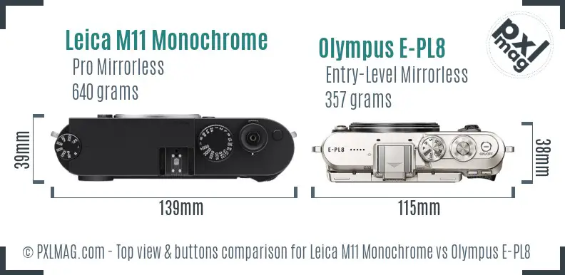 Leica M11 Monochrome vs Olympus E-PL8 top view buttons comparison