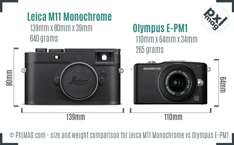 Leica M11 Monochrome vs Olympus E-PM1 size comparison