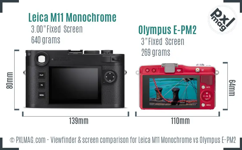 Leica M11 Monochrome vs Olympus E-PM2 Screen and Viewfinder comparison