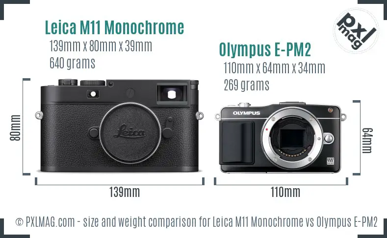 Leica M11 Monochrome vs Olympus E-PM2 size comparison