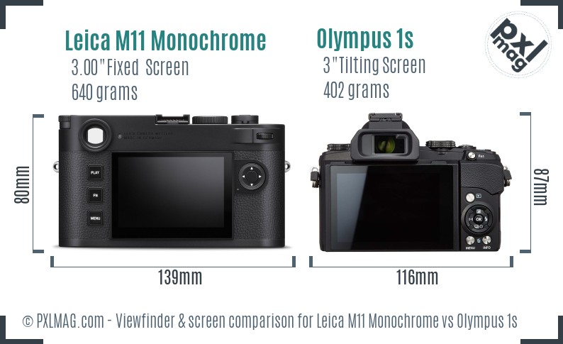 Leica M11 Monochrome vs Olympus 1s Screen and Viewfinder comparison