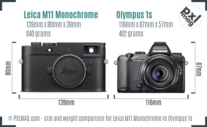 Leica M11 Monochrome vs Olympus 1s size comparison