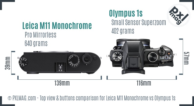 Leica M11 Monochrome vs Olympus 1s top view buttons comparison