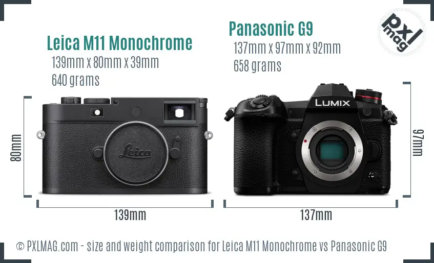 Leica M11 Monochrome vs Panasonic G9 size comparison