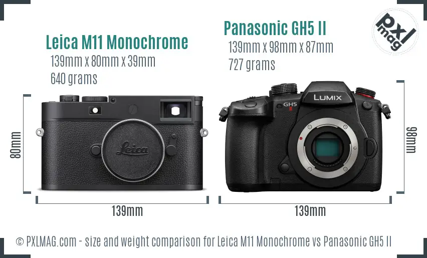 Leica M11 Monochrome vs Panasonic GH5 II size comparison